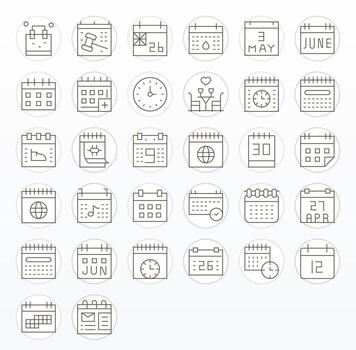 32 256x256 Thin Line Icons optimized for Date Pixel Optimized display vector