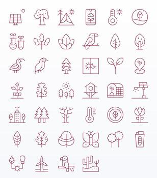 40 Icons for Environment featuring 128x128 PIXEL Perfect Thin Line Graphics vector
