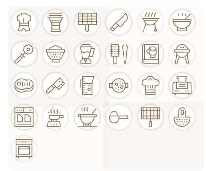25 Regular Line Icons designed for Food Preparation in High Resolution Editable format vector