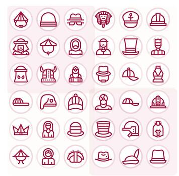 Headwear Icon Toolkit featuring 36 Pixel Optimized 128x128 Bold Line elements vector