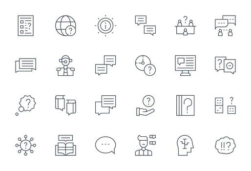 24 Thin Line Pixel Aligned Icons tailored for Question High Resolution interface vector