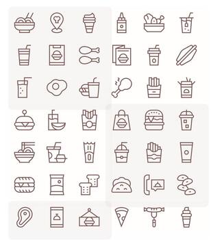 42 Pixel Optimized Icons themed around Fast Food in 256x256 Regular Line format vector
