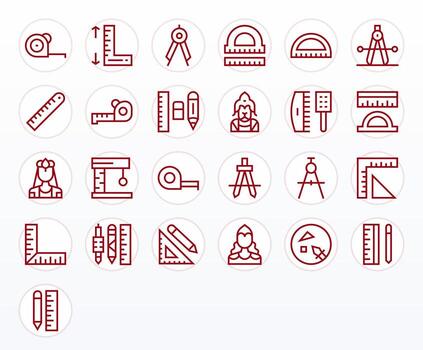 Ruler Comprehensive Bundle with 25 Editable Regular Line 128x128 Icons vector