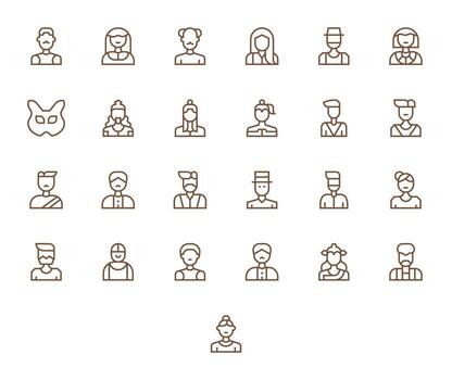 25 regular línea cuadrícula equipado íconos a la medida para disparo a la cabeza 64 x 64 interfaz vector