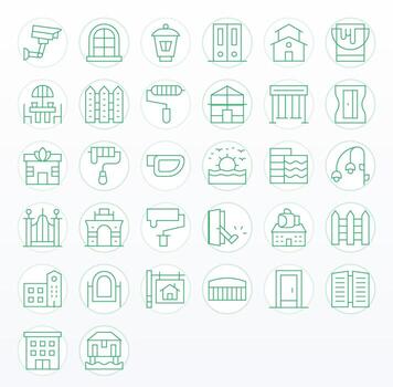 Exterior Professional Set with 32 Thin Line Pixel Optimized High Resolution Icons vector