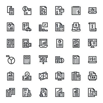 Financial Report Pixel Optimized Set with 36 High Resolution Bold Line Icons vector