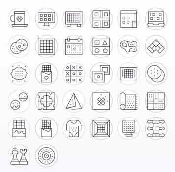 cuadrícula icono caja de herramientas presentando 32 píxel Perfecto 128x128 Delgado línea elementos vector