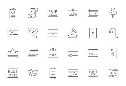 24 Display Perfect Icons themed around Card in 64x64 Thin Line format vector