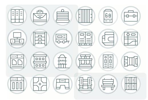 Thin Line Style Compartment Icons with 24 High Resolution Grid Fitted Designs vector