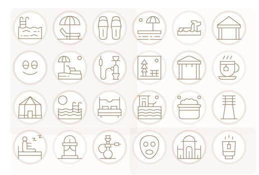Relaxation Comprehensive Bundle with 24 Grid Fitted Thin Line 128x128 Icons vector