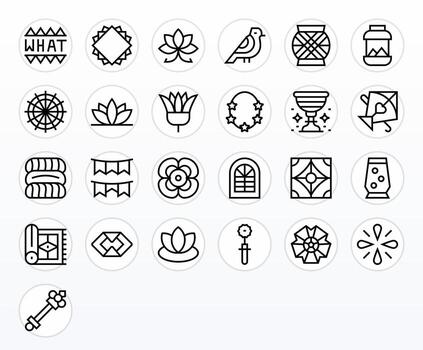 25 íconos inspirado por decorativo en monitor Perfecto 128x128 regular línea calidad vector