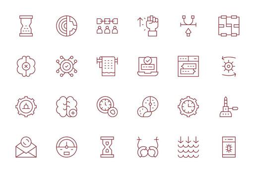 24 256x256 íconos para proceso en píxel alineado Delgado línea formato vector
