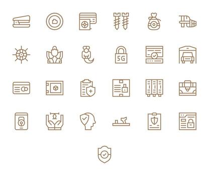 Secure Icon Collection featuring 25 Display Perfect 256x256 Regular Line Designs vector