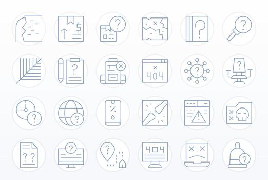 24 Icons for Missing featuring 64x64 Grid Fitted Thin Line Graphics vector