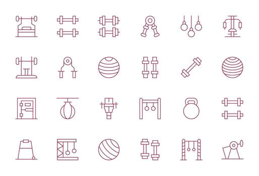 Strength Training Modern Collection with 24 Thin Line High Resolution Grid Fitted Icons vector
