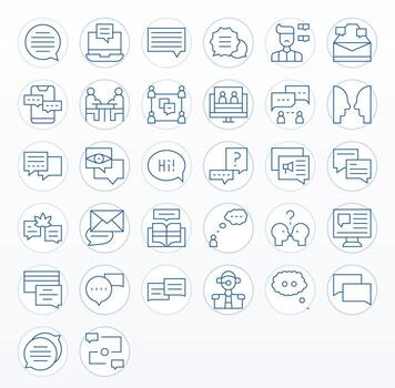 32 alto resolución editable íconos para diálogo en Delgado línea tema vector