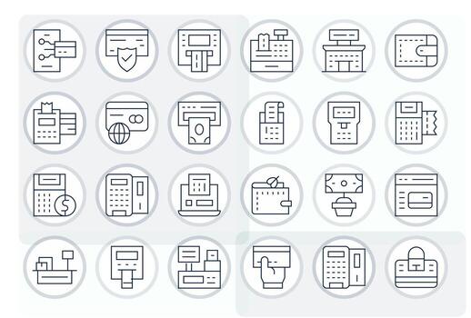24 Delgado línea íconos diseñado para débito tarjeta en alto resolución cuadrícula equipado formato vector