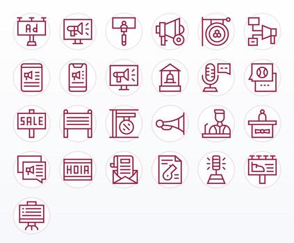 25 Regular Line Display Perfect Icons tailored for Announcement 64x64 interface vector