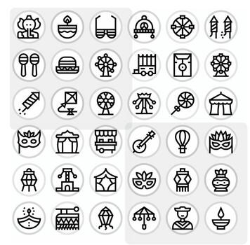 36 Icons for Festival optimized in PIXEL Perfect High Resolution Bold Line resolution vector