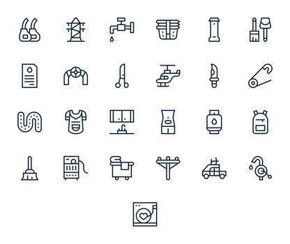 Utility Icon Set with 25 Regular Line High Resolution Detail Enhanced Graphics vector
