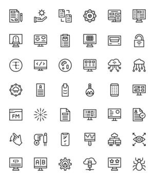 42 Icons for Application optimized in Pixel Aligned 64x64 Regular Line resolution vector