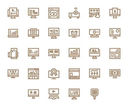 Screen Icon Set with 28 Bold Line High Resolution Editable Graphics vector