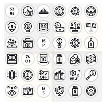 Value Icon Set with 36 Bold Line 64x64 Pixel Optimized Graphics vector