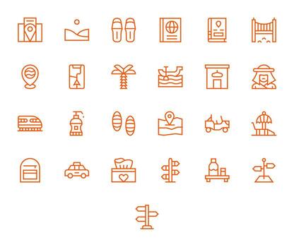 25 Icons for Travel optimized in Pixel Aligned Retina Ready Regular Line resolution vector