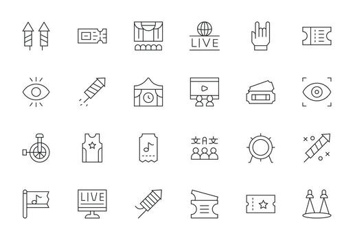 Show High Resolution Icon Pack with 24 Thin Line Display Perfect Elements vector