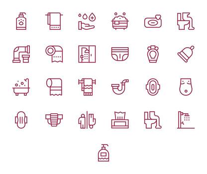 Sanitary featuring 25 High Resolution Icons in Regular Line Design vector