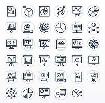 Infographic Comprehensive Bundle with 35 Display Perfect Regular Line Retina Ready Icons vector