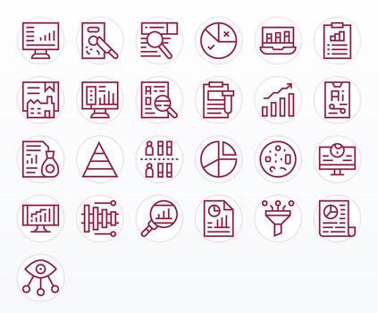 Data Analysis Icon Set with 25 Regular Line 128x128 Display Perfect Graphics vector