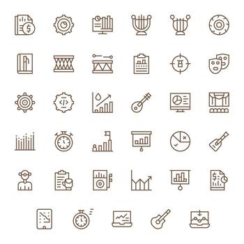 Performance Comprehensive Bundle with 35 Pixel Aligned Regular Line Retina Ready Icons vector