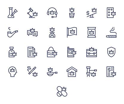 Marijuana Digital Pack containing 25 Pixel Aligned Regular Line High Resolution Icons vector