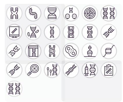 25 High Resolution Regular Line Icons for Chromosome with Grid Fitted precision vector