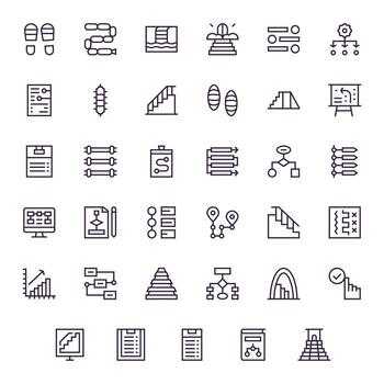 Steps Design Icons featuring 35 Grid Fitted Regular Line Style vector