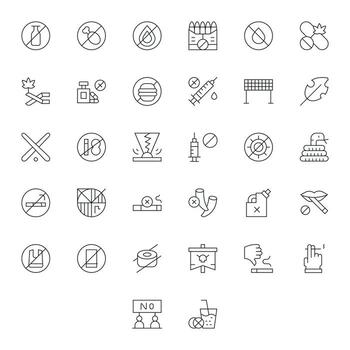 32 Icons for Prohibition optimized in Editable 256x256 Thin Line resolution vector