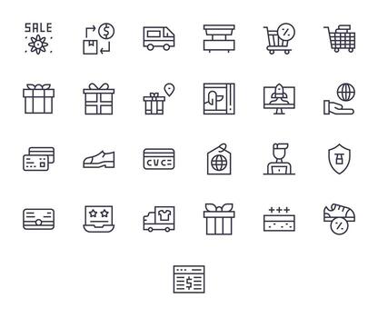 comercio electrónico incluso 25 alto resolución regular línea ilustraciones vector