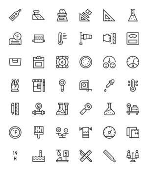 42 Retina Ready Regular Line Icons for Measurement with Pixel Aligned precision vector