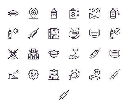 Covid Scalable Set featuring 25 Pixel Optimized Regular Line 256x256 Icons vector