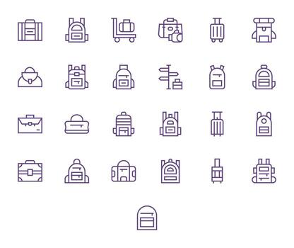 Travel Bag Pixel Aligned Set with 25 High Resolution Regular Line Icons vector