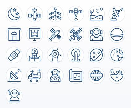 Space Icon Arsenal with 25 High Resolution Regular Line Pixel Optimized designs vector