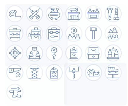 25 Editable Icons themed around Workshop in High Resolution Regular Line format vector