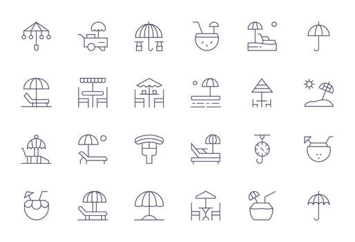 Umbrella Scalable Set featuring 24 Pixel Aligned Thin Line High Resolution Icons vector