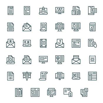 Digital Document Premium Bundle with 35 64x64 Pixel Aligned Regular Line Icons vector