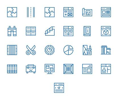 25 Regular Line Icons for Section in crisp 64x64 Grid Fitted resolution vector