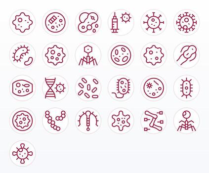 25 Editable Icons themed around Pathogen in 128x128 Regular Line format vector
