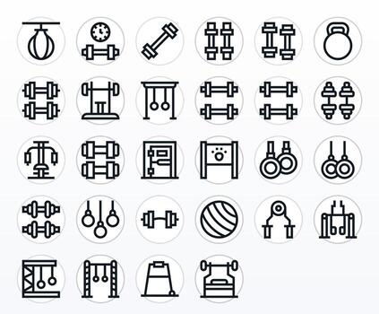 Strength Training Comprehensive Bundle with 28 PIXEL Perfect Bold Line High Resolution Icons vector