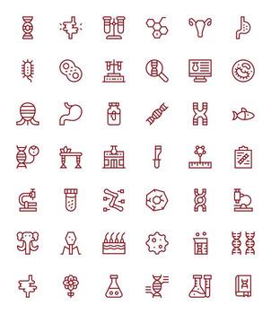 42 Regular Line Icons for Biology in crisp 128x128 Pixel Optimized resolution vector