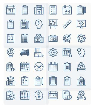 42 Pixel Aligned Icons themed around Planning in 256x256 Regular Line format vector